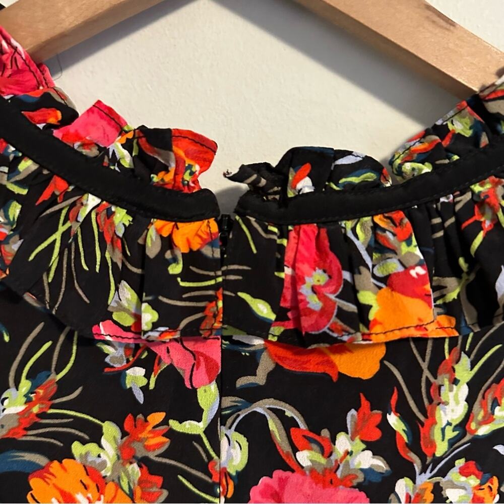Sandro Paris Black Orange Pink Silk Floral Mini Dress Small - Picture 6 of 16